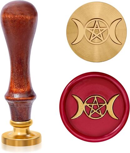 Triple Moon Goddess Wax Seal Stamp, Crescent Pentagram Pagan Sealing Brass Stamper, Small Unique Witchcraft Goddess Metal Sealer with Wooden Handle for Letter Envelopes Wedding Invitation Card Gifts in Saudi Arabia