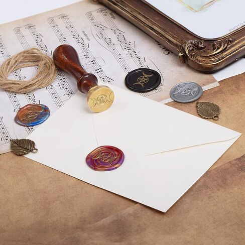 Triple Moon Goddess Wax Seal Stamp, Crescent Pentagram Pagan Sealing Brass Stamper, Small Unique Witchcraft Goddess Metal Sealer with Wooden Handle for Letter Envelopes Wedding Invitation Card Gifts in Saudi Arabia