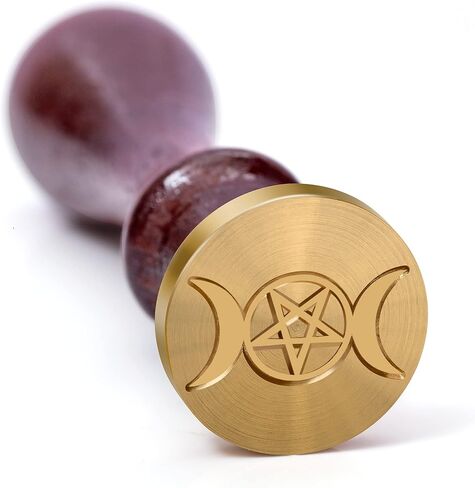 Triple Moon Goddess Wax Seal Stamp, Crescent Pentagram Pagan Sealing Brass Stamper, Small Unique Witchcraft Goddess Metal Sealer with Wooden Handle for Letter Envelopes Wedding Invitation Card Gifts in Saudi Arabia