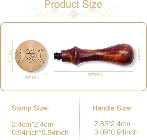 Triple Moon Goddess Wax Seal Stamp, Crescent Pentagram Pagan Sealing Brass Stamper, Small Unique Witchcraft Goddess Metal Sealer with Wooden Handle for Letter Envelopes Wedding Invitation Card Gifts in Saudi Arabia