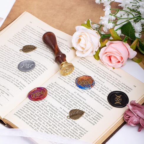 Triple Moon Goddess Wax Seal Stamp, Crescent Pentagram Pagan Sealing Brass Stamper, Small Unique Witchcraft Goddess Metal Sealer with Wooden Handle for Letter Envelopes Wedding Invitation Card Gifts in Saudi Arabia