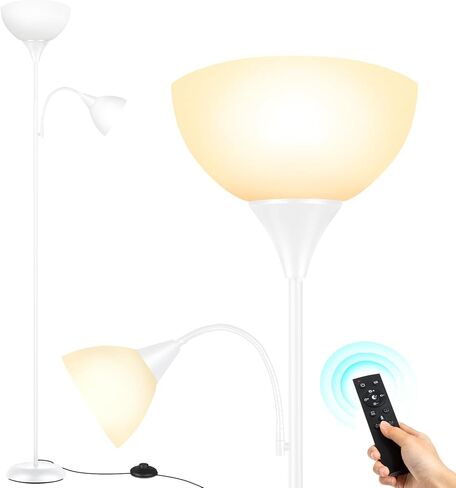 مصباح أرضي LED LED ، 70 "مصباح أرضي طويل القامة ، مصباح قابلة للتعديل ، مصباح قائم بذاته ، مصباح قابلاً للذات مع التحكم عن بُعد ومفتاح القدم ، مصباح زاوية لغرفة غرفة المعيشة ، أبيض in Kuwait