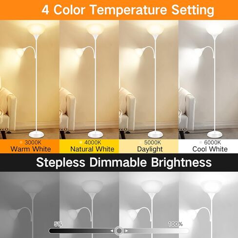 مصباح أرضي LED LED ، 70 "مصباح أرضي طويل القامة ، مصباح قابلة للتعديل ، مصباح قائم بذاته ، مصباح قابلاً للذات مع التحكم عن بُعد ومفتاح القدم ، مصباح زاوية لغرفة غرفة المعيشة ، أبيض in Kuwait