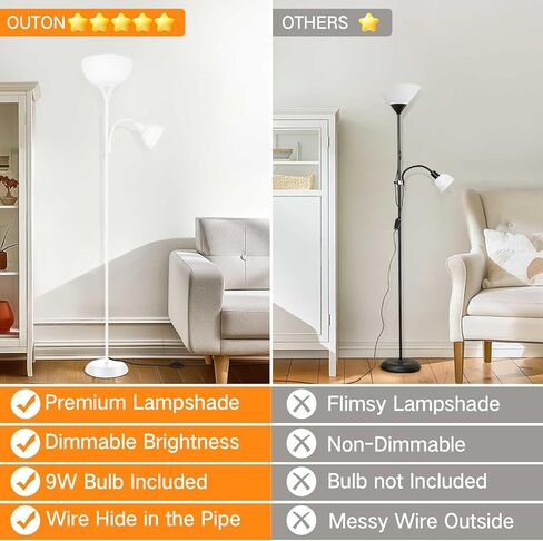 مصباح أرضي LED LED ، 70 "مصباح أرضي طويل القامة ، مصباح قابلة للتعديل ، مصباح قائم بذاته ، مصباح قابلاً للذات مع التحكم عن بُعد ومفتاح القدم ، مصباح زاوية لغرفة غرفة المعيشة ، أبيض in Kuwait