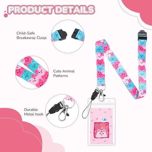 8 عبوات لطيفة الحبل مع انفصال السلامة ، حاملي شارات مقاوم للماء ، خطاف معدني ومقطع بلاستيكي ، أشرطة رقبة متينة لطلاب المدارس السابقة للمدارس والابتدائية ، Asssorted in Kuwait