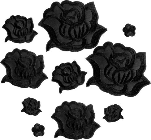 10 Pcs Iron on Rose Flower Patches for Clothes Designs Fabric Repair Flower Sew on Embroidered Patches with 5 Sizes Cool Applique Patches for Jacket Jeans Sweater Hats Shoes Bags (White) in Kuwait