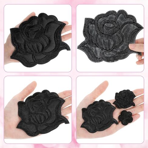 10 Pcs Iron on Rose Flower Patches for Clothes Designs Fabric Repair Flower Sew on Embroidered Patches with 5 Sizes Cool Applique Patches for Jacket Jeans Sweater Hats Shoes Bags (White) in Kuwait
