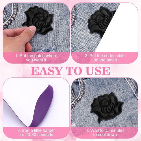 10 Pcs Iron on Rose Flower Patches for Clothes Designs Fabric Repair Flower Sew on Embroidered Patches with 5 Sizes Cool Applique Patches for Jacket Jeans Sweater Hats Shoes Bags (White) in Kuwait