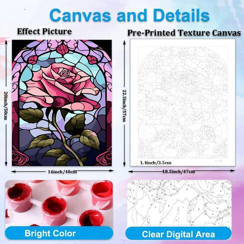 Artunion Pink Rose Paint by Numbers for Adults Beginner, Flower Paint by Number Kits, DIY Oil Painting Paint by Number Kits on Canvas Arts Craft for Home Wall Decor 16x20 Inch in Kuwait