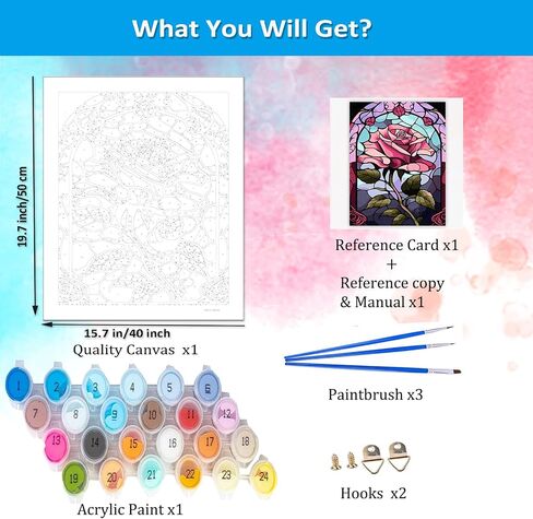 Artunion Pink Rose Paint by Numbers for Adults Beginner, Flower Paint by Number Kits, DIY Oil Painting Paint by Number Kits on Canvas Arts Craft for Home Wall Decor 16x20 Inch in Kuwait