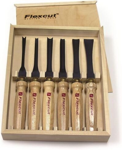 أدوات نحت الخشب Flexcut من 6 قطع مجموعة MC150 | مجموعة من 6 مغطاة نحت وألعاب Gouges من أجل الأعمال الخشبية | 1095 شفرات الصلب عالية الكربون ومقابض الخشب الصلب الرماد | صنع في الولايات المتحدة in Kuwait
