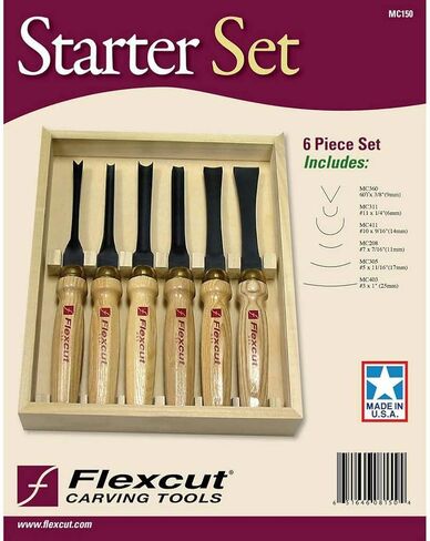 أدوات نحت الخشب Flexcut من 6 قطع مجموعة MC150 | مجموعة من 6 مغطاة نحت وألعاب Gouges من أجل الأعمال الخشبية | 1095 شفرات الصلب عالية الكربون ومقابض الخشب الصلب الرماد | صنع في الولايات المتحدة in Kuwait