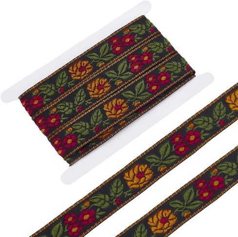 FINGERINSPIRE 5.5 Yards Ethnic Style Embroidery Flower Ribbon 1-1/4 inch Wide Black Flower Jacquard Ribbon Floral Embroidered Jacquard Ribbon Vintage Woven Trim for DIY Crafts Sewing Clothing in Saudi Arabia