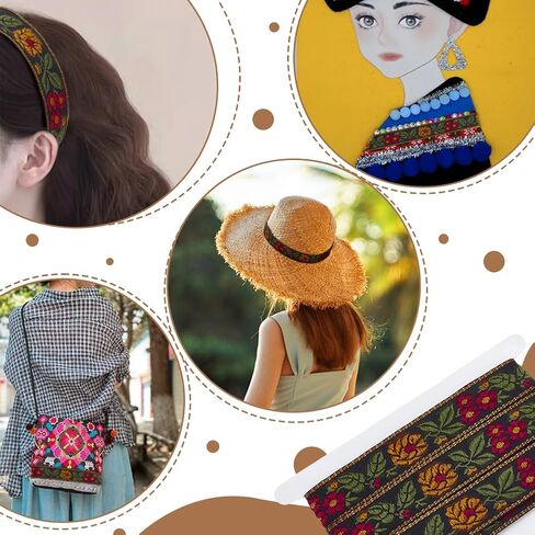 FINGERINSPIRE 5.5 Yards Ethnic Style Embroidery Flower Ribbon 1-1/4 inch Wide Black Flower Jacquard Ribbon Floral Embroidered Jacquard Ribbon Vintage Woven Trim for DIY Crafts Sewing Clothing in Saudi Arabia