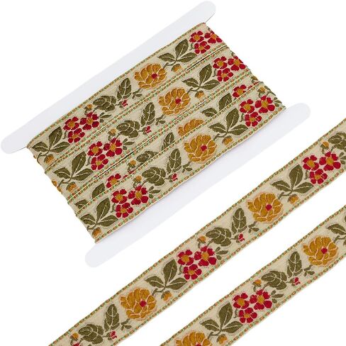 FINGERINSPIRE 5.5 Yards Ethnic Style Embroidery Flower Ribbon 1-1/4 inch Wide Black Flower Jacquard Ribbon Floral Embroidered Jacquard Ribbon Vintage Woven Trim for DIY Crafts Sewing Clothing in Saudi Arabia
