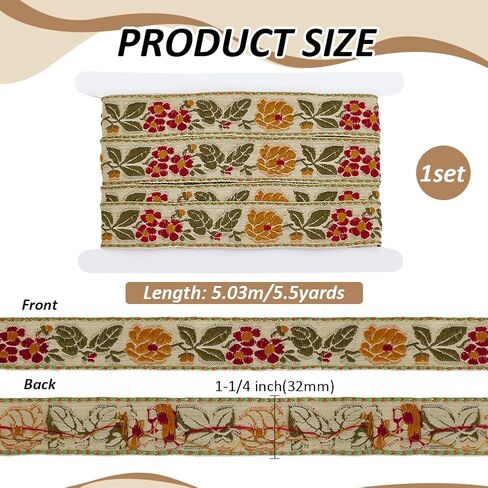 FINGERINSPIRE 5.5 Yards Ethnic Style Embroidery Flower Ribbon 1-1/4 inch Wide Black Flower Jacquard Ribbon Floral Embroidered Jacquard Ribbon Vintage Woven Trim for DIY Crafts Sewing Clothing in Saudi Arabia