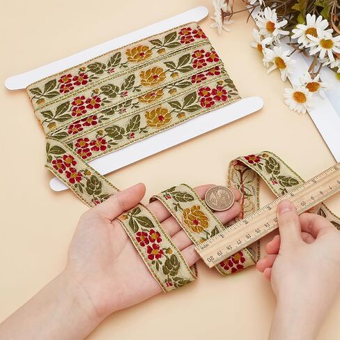 FINGERINSPIRE 5.5 Yards Ethnic Style Embroidery Flower Ribbon 1-1/4 inch Wide Black Flower Jacquard Ribbon Floral Embroidered Jacquard Ribbon Vintage Woven Trim for DIY Crafts Sewing Clothing in Saudi Arabia