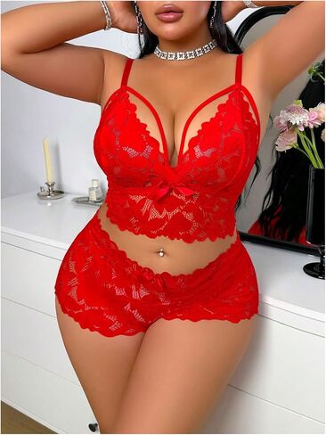 أطقم ملابس داخلية نسائية بمقاسات كبيرة من MakeMeChic وحمالة صدر شفافة ومجموعة سراويل داخلية in Kuwait