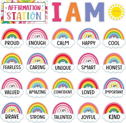 Frienda Rainbow Affirmation Station Bulletin Board Set Motivational Posters Classroom Mirror Growth Mindset Decor Positive Affirmations Accents Cutouts for School Office Home Teacher Wall Supply in Saudi Arabia