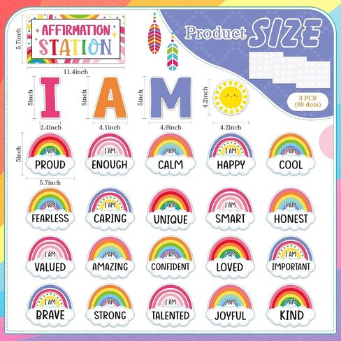 Frienda Rainbow Affirmation Station Bulletin Board Set Motivational Posters Classroom Mirror Growth Mindset Decor Positive Affirmations Accents Cutouts for School Office Home Teacher Wall Supply in Saudi Arabia