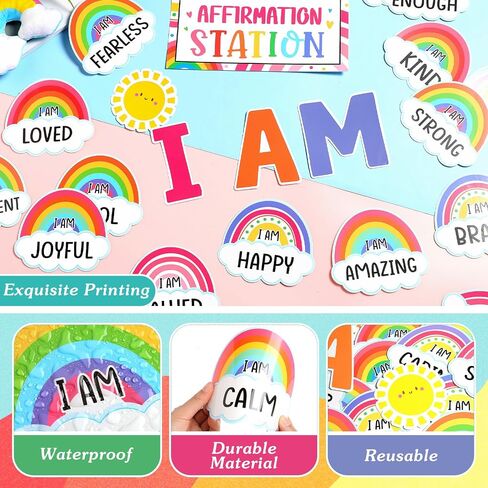 Frienda Rainbow Affirmation Station Bulletin Board Set Motivational Posters Classroom Mirror Growth Mindset Decor Positive Affirmations Accents Cutouts for School Office Home Teacher Wall Supply in Saudi Arabia