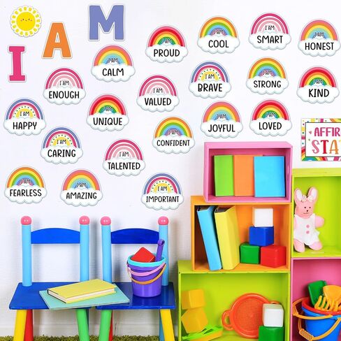 Frienda Rainbow Affirmation Station Bulletin Board Set Motivational Posters Classroom Mirror Growth Mindset Decor Positive Affirmations Accents Cutouts for School Office Home Teacher Wall Supply in Saudi Arabia