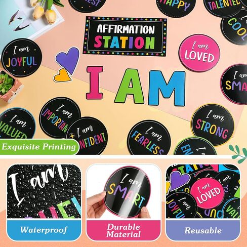 Frienda Rainbow Affirmation Station Bulletin Board Set Motivational Posters Classroom Mirror Growth Mindset Decor Positive Affirmations Accents Cutouts for School Office Home Teacher Wall Supply in Saudi Arabia