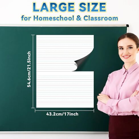 Jumbo Magnetic Draw & Write Paper 21.5x17in Dry Erase Handwriting Lined Paper for Classroom Whiteboard Writing Chart Paper Giant Magnetic Newsprint Handwriting Story Paper Homeschool Teaching Supplies in Kuwait