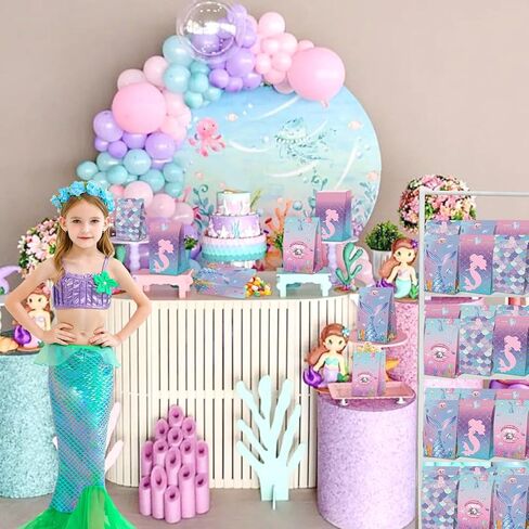 XJLANTTE 20 Pcs Mermaid Goodie Bags - Mermaid Party Favor Bags with Tail Stickers, Under The Sea Paper Gift Bags, Scale Party Bags for Kids Girls Under The Sea Themed Little Mermaid Party Decorations in Saudi Arabia