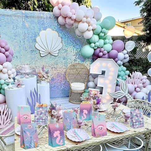 XJLANTTE 20 Pcs Mermaid Goodie Bags - Mermaid Party Favor Bags with Tail Stickers, Under The Sea Paper Gift Bags, Scale Party Bags for Kids Girls Under The Sea Themed Little Mermaid Party Decorations in Saudi Arabia