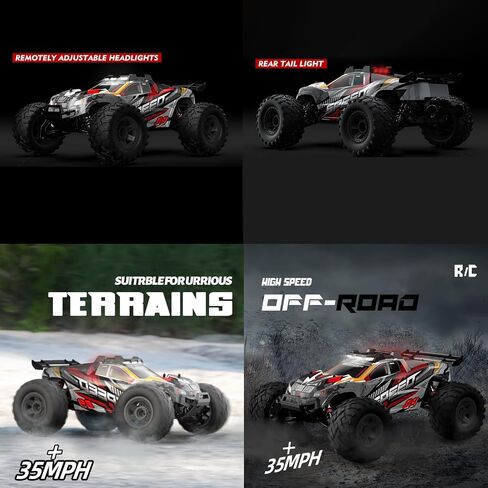 1:10 Large Brush RC Car for Adults, Fast Remote Control Car, 28+ MPH Rc Hobby Truck with Headlights, All Terrain 2.4Ghz Electric Hobby Rc Cars, 4WD Off Road Monster Truck for Adults - Yellow in Saudi Arabia