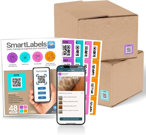 ملصقات رمز QR Smart Smart Pack من 48 Modern Made في الولايات المتحدة الأمريكية - ملصقات رمز الاستجابة السريعة للتخزين ، ملصقات QR لصناديق التخزين ، ملصقات ملصقات لحبان التخزين على تطبيق iOS و Android ، ملصقات حمل لصناديق التخزين in Kuwait