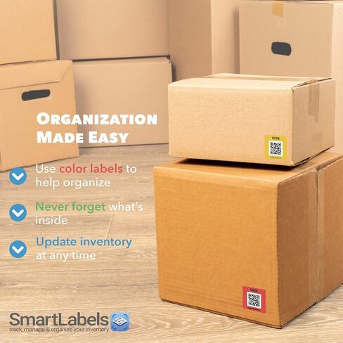 SmartLabels – Etiquetas QR en Español | Paquete de 48 | Etiquetas QR Multicolor | Calcomanías con App para Inventario Fácil, Organización de Bodegas o Etiquetas de Mudanza in Kuwait