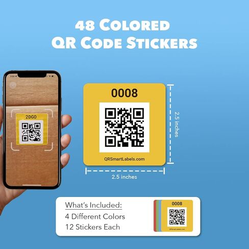 SmartLabels – Etiquetas QR en Español | Paquete de 48 | Etiquetas QR Multicolor | Calcomanías con App para Inventario Fácil, Organización de Bodegas o Etiquetas de Mudanza in Kuwait