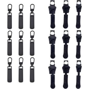 Universal Zipper Repair Kit -18Pcs Black Universal Instant Replacement Zipper Pull Zipper Replacement Slider with 2 Models 4 Different Sizes, Sewing Zipper for Jackets Bags Luggage Clothing Backpacks