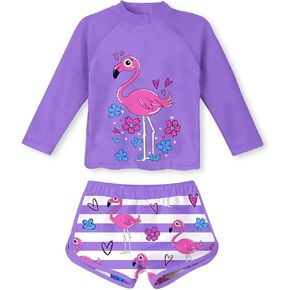 Vogseek 4-10T Girls Rashguard 2 Pieces Long Sleeve Swimsuit Swimwear with Shorts