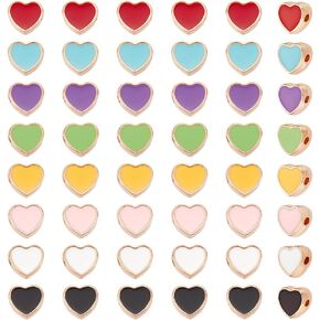 arricraft 80 Pcs Heart Beads, 8 Colors Alloy Enamel Heart Spacer Beads European Love Heart Beads Small Hole Loose Beads for Earring Bracelet Necklace Jewelry Making DIY Crafts Valentine's Day Gift