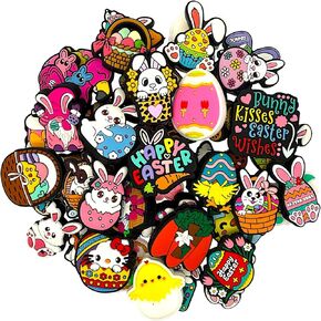 45pcs Different Easter Focal Beads, Rabbit Bunny Carrot Eggs Silicone Focal Beads for Beadable Pens Keychains DIY Jewelry Making