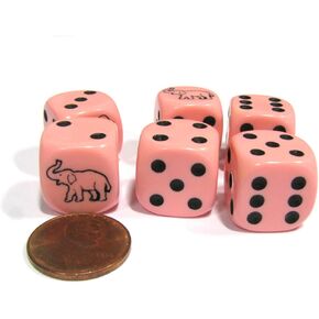 Set of 6 Elephant Dice 16mm D6 Rounded Edges Koplow Dice - Pink with Black Pips
