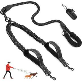 2in1 Double Dog Leash - 360°Swivel No Tangle Tacticle Leashes, Detachable Main Rope with Y-Shape Splitter, Multi-Functional for Outdoor Walk Train Small Medium Large 1or2 Pet Dog (Black)