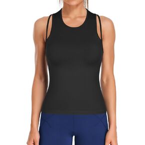 ATTRACO Cropped Workout Tops for Women Tight Side Ruched Tank Tops Built in Bra Athletic Yoga Gym Top