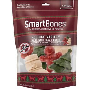 SmartBones Holiday Variety Pack 6 Count, Made with Real Vegetables and Chicken, Rawhide-Free Chews for Dogs
