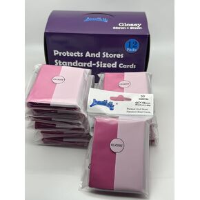 1 Box of 600 Counts -12packs Pink Color Front Glossy Standard Card Sleeves Toploaders for Trading Cards, Collectable Gaming Cards, MTG Cards, L5R, TCG, Baseball, Rugby, Football Card
