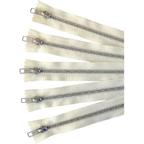 YKK Aluminum Silver Metal Zippers in Vanilla/Cream/Offwhite - #5 Closed-end Zippers - 10 Inch - Set of 5 Pieces by Craftbot