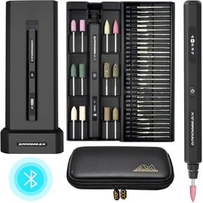 AM Arrowmax Smart Mini Electric Pen ، محرك Hollowcup ، 42 بت مع علبة الألومنيوم ، OLED ، الشحنة المغناطيسية ، أداة دوارة صغيرة ， قلم دافور اللاسلكي للمعادن والخشب والزجاج والبلاستيك (SGS Pro)