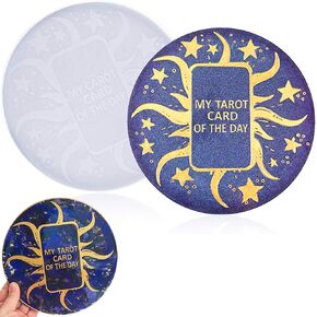 8-Inch Tarot Card Board Resin Mold - Large Round Coaster & Rolling Tray Silicone Mold for Epoxy Resin, Ideal for Astrology & Tarot Divination DIY Crafting