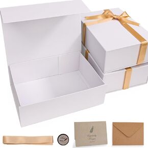 Pannger 3 Pack White Large Gift Box with Magnetic Lid 12x8.6x4 Inches,Rectangle Collapsible Gift Boxes with Ribbons for Wrapping Presents