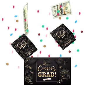 Graduation Exploding Money Boxes Kit, Black Bounces Cash Exploding Money Boxes with Confetti, Congrats Grad Pop up Gift Boxes for 2024 High School College Graduation Party