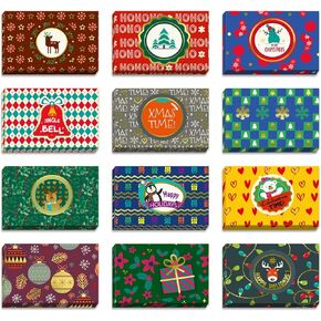easykart labels 24 Christmas Gift Card Holder with Name Stickers, Present Boxes Gift Card Holder Box Gift Wrapping Envelopes Gift Wrap Boxes with Ribbon a Tags for Holiday (12 Designs x 2 Each)