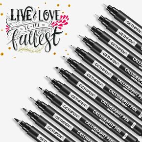 Calligraphy Pens 12 Size Calligraphy Pens Set Black Ink Drawing Pens for Writing, Hand Lettering, Art Drawing, Sketching, Scrapbooking, Journaling